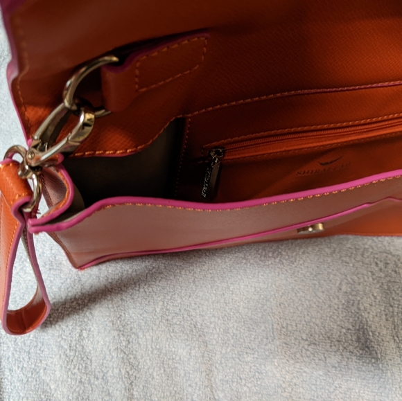 SHIRALEAH Flaws Large Envelope Clutch Tangerine Vegan Leather with 9" wristlet… - Picture 7 of 8